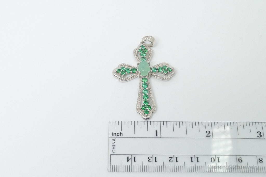 Vintage Green Chalcedony Green Cubic Zirconia Cross Sterling Silver Pendant | Jewelry > Necklaces > Pendants | Wiccan Center