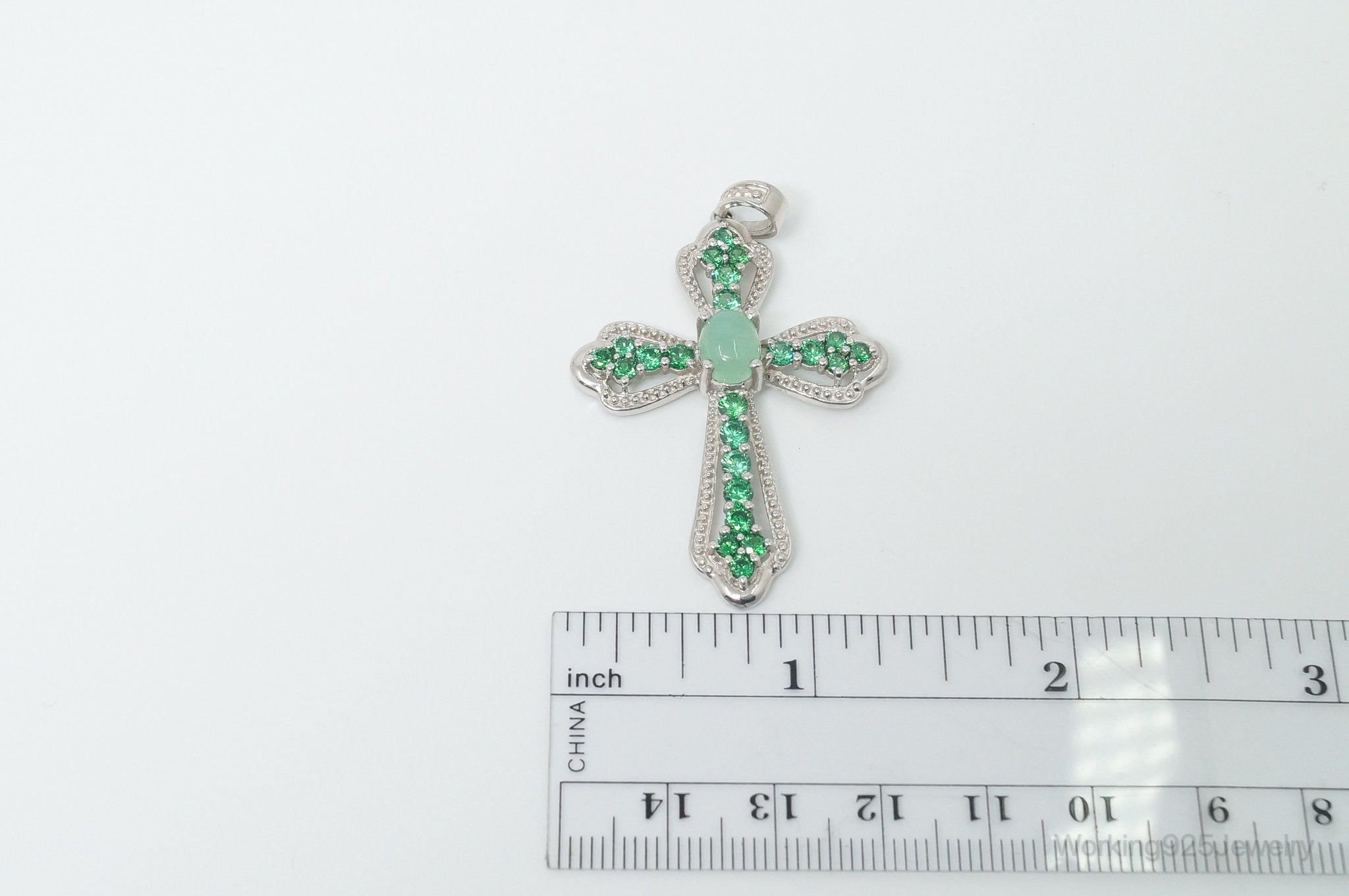 Vintage Green Chalcedony Green Cubic Zirconia Cross Sterling Silver Pendant | Jewelry > Necklaces > Pendants | Wiccan Center