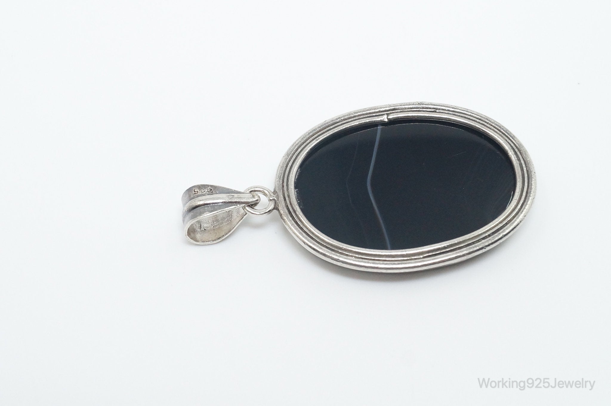 Vintage Large Black Lace Agate Sterling Silver Pendant | Jewelry > Necklaces > Pendants | Wiccan Center