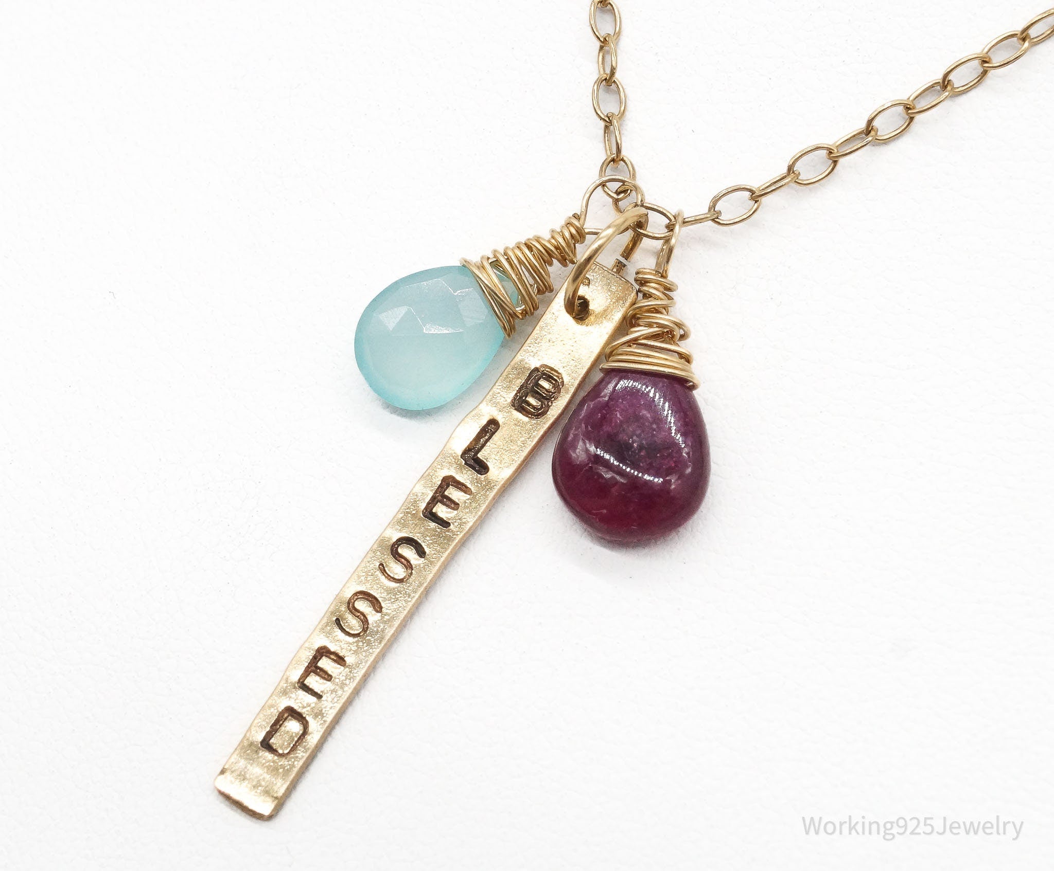 Vintage 14K Gold Filled "BLESSED" Chalcedony Rhodolite Rose Quartz Necklace 24" | Jewelry > Necklaces > Pendants | Wiccan Center