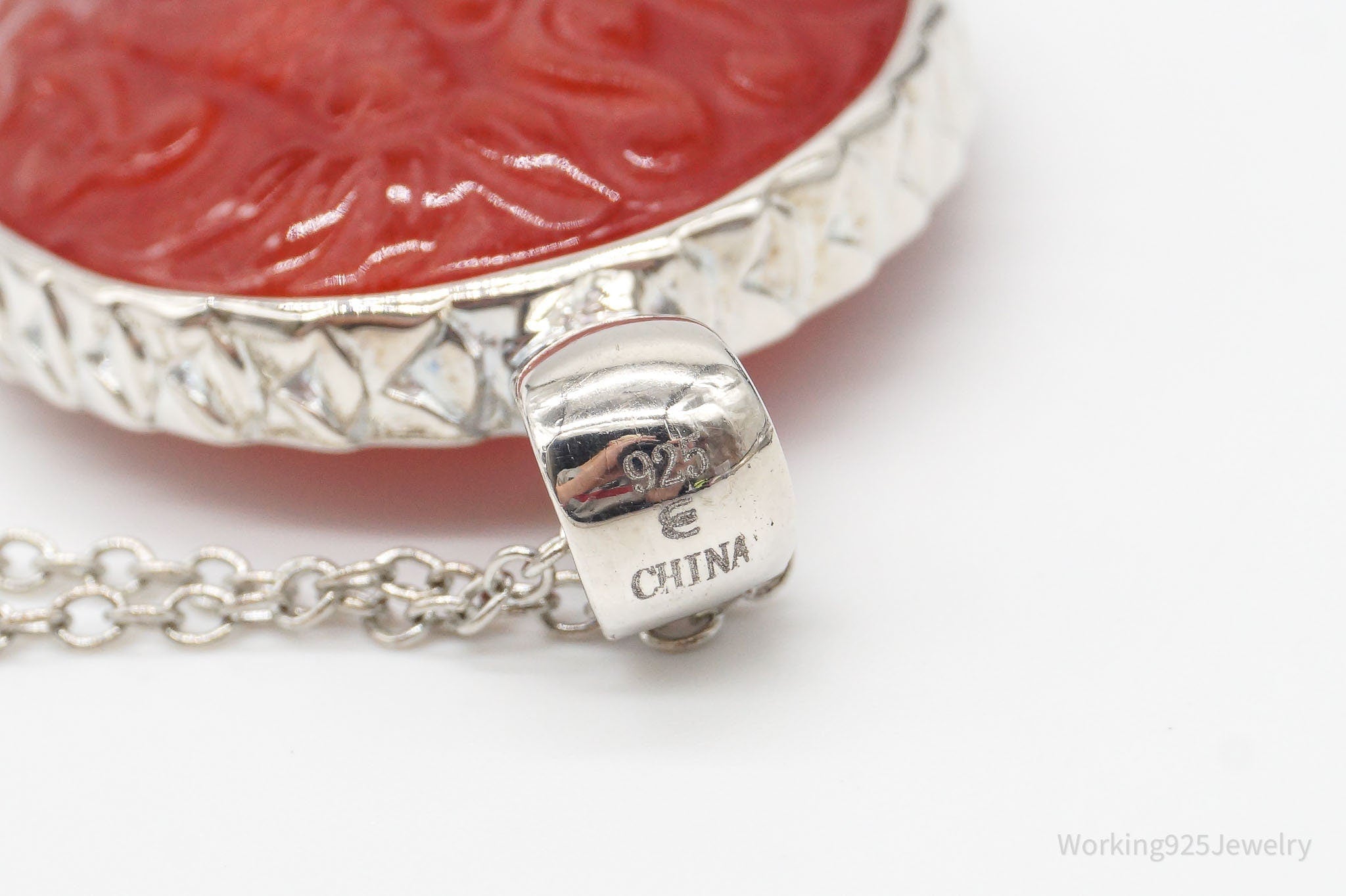 Large Vintage Carved Carnelian Dragon Sterling Silver Necklace | Jewelry > Necklaces > Pendants | Wiccan Center