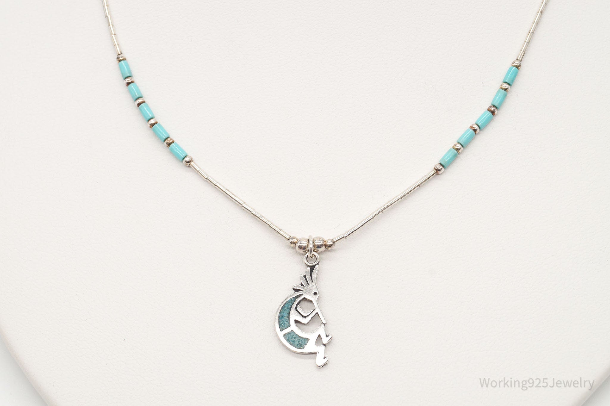 Vintage Native America Turquoise Dancing Kokopelli Sterling Silver Necklace | Jewelry > Necklaces > Pendants | Wiccan Center