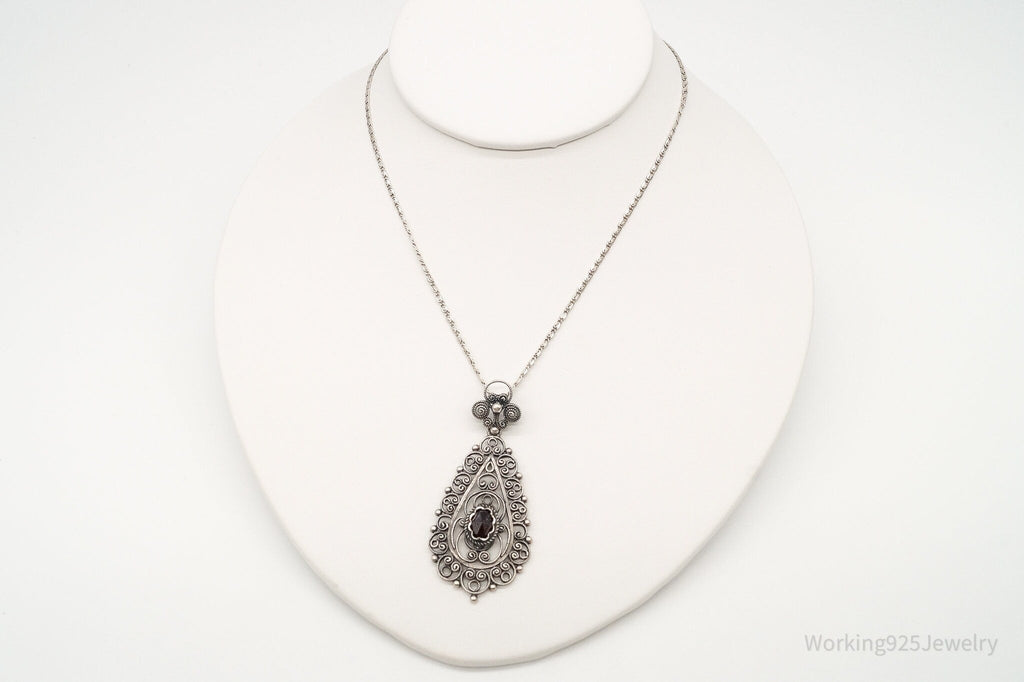 Vintage Garnet Filigree 835 Silver Necklace | Jewelry > Necklaces > Pendants | Wiccan Center