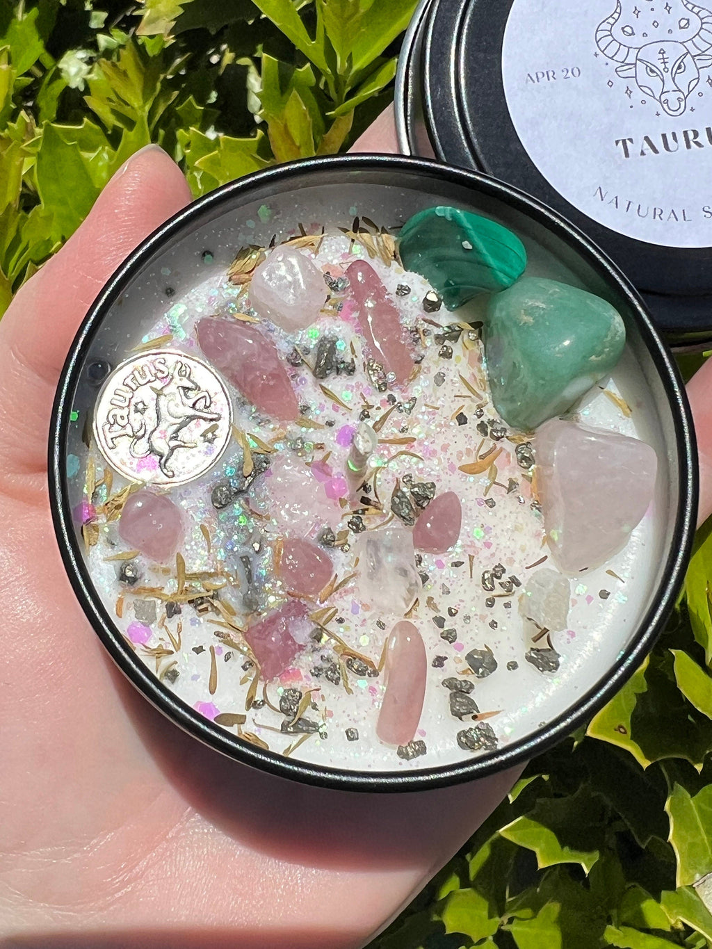Taurus Candle | May Zodiac Sign Ritual Altar Intention Happy Birthday Gift Bull Season Crystal Charm Pendant Herbal Birth Natal Astrology | | Wiccan Center