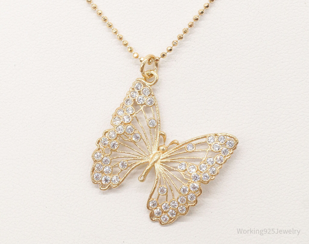 Large Vintage Butterfly Cubic Zirconia Gold Vermeil Sterling Silver Necklace | Jewelry > Necklaces > Pendants | Wiccan Center