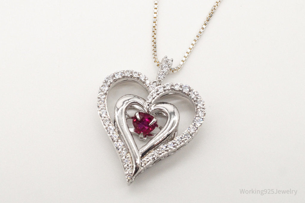 Vintage Designer SUN Ruby Cubic Zirconia Heart Sterling Silver Necklace | Jewelry > Necklaces > Pendants | Wiccan Center