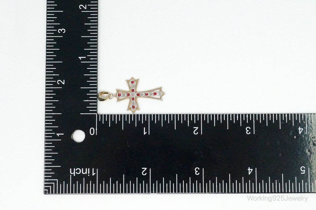 Vintage Designer SLC Ruby Rhinestone Gold Vermeil Cross Sterling Silver Pendant | Jewelry > Necklaces > Pendants | Wiccan Center