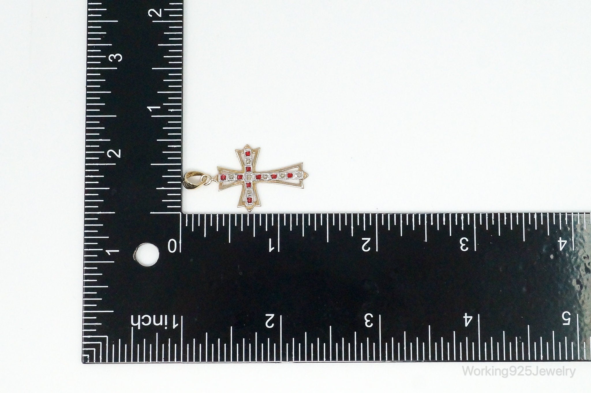 Vintage Designer SLC Ruby Rhinestone Gold Vermeil Cross Sterling Silver Pendant | Jewelry > Necklaces > Pendants | Wiccan Center