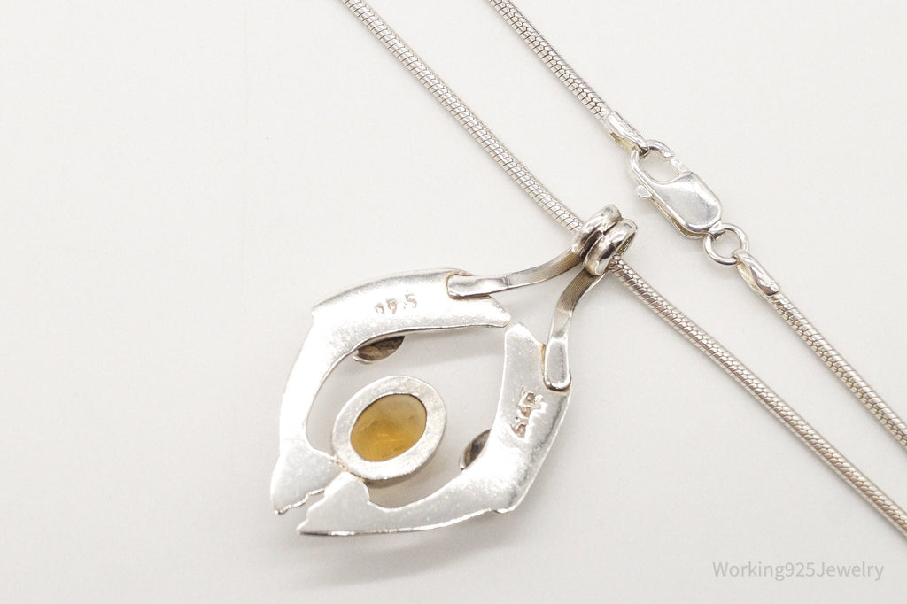 Vintage Large Kissing Dolphins Citrine Sterling Silver Necklace | Jewelry > Necklaces > Pendants | Wiccan Center