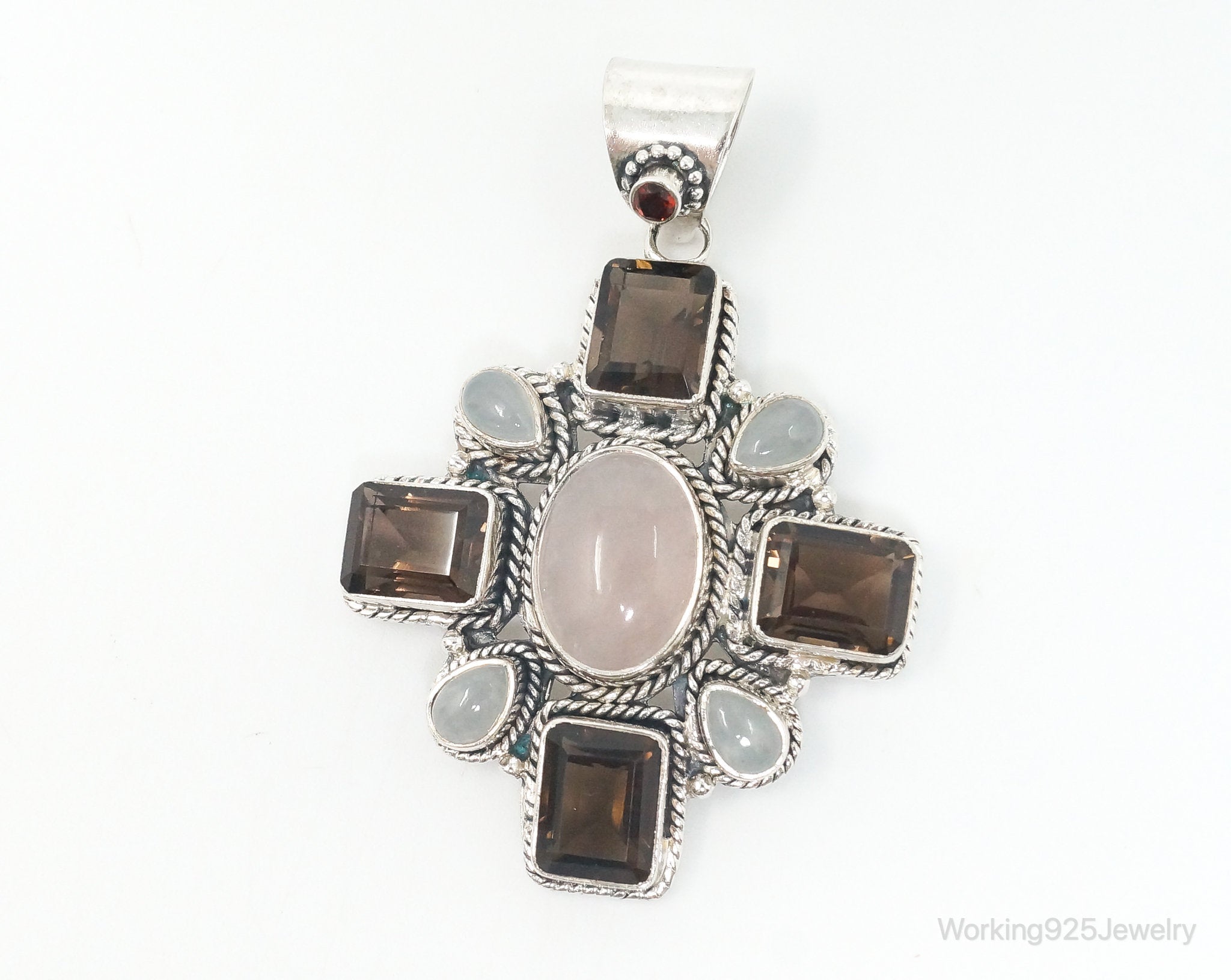 Vintage Smoky Topaz Rose Quartz Southwestern Cross Sterling Silver Pendant | Jewelry > Necklaces > Pendants | Wiccan Center