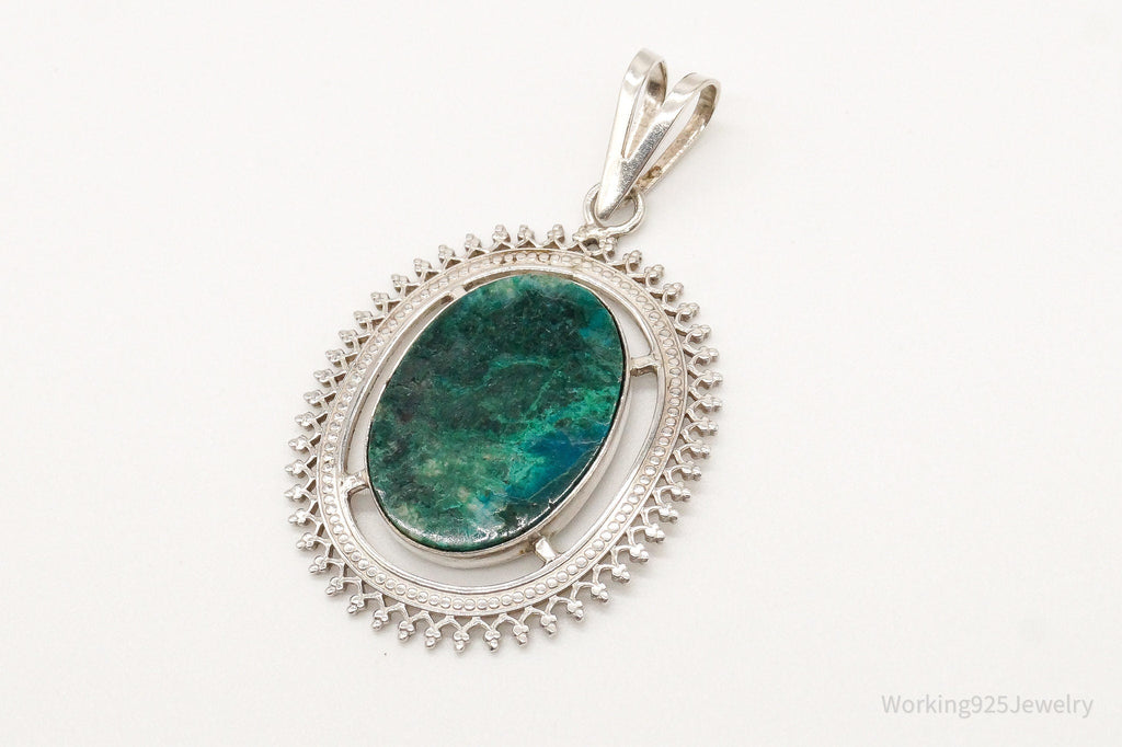Vintage Large Chrysocolla Sterling Silver Pendant | Jewelry > Necklaces > Pendants | Wiccan Center