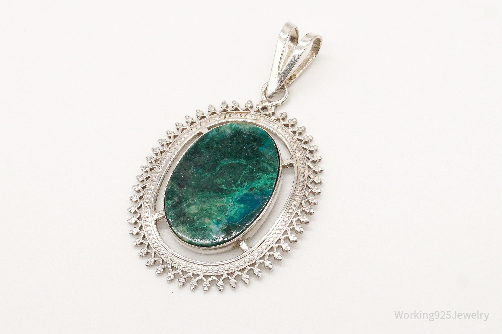 Vintage Large Chrysocolla Sterling Silver Pendant | Jewelry > Necklaces > Pendants | Wiccan Center