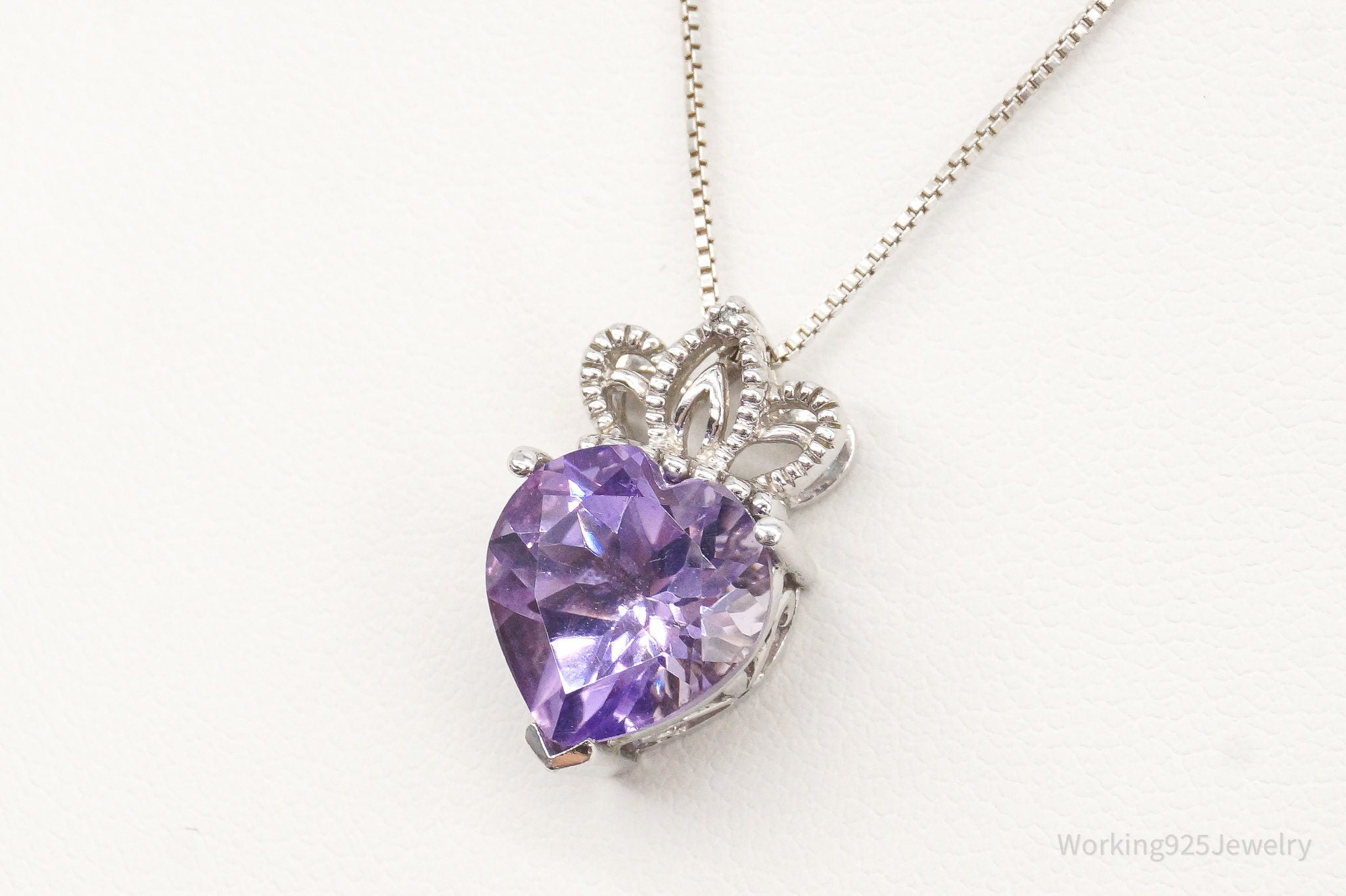 Vintage Purple Cubic Zirconia Crowned Heart Sterling Silver Necklace | Jewelry > Necklaces > Pendants | Wiccan Center