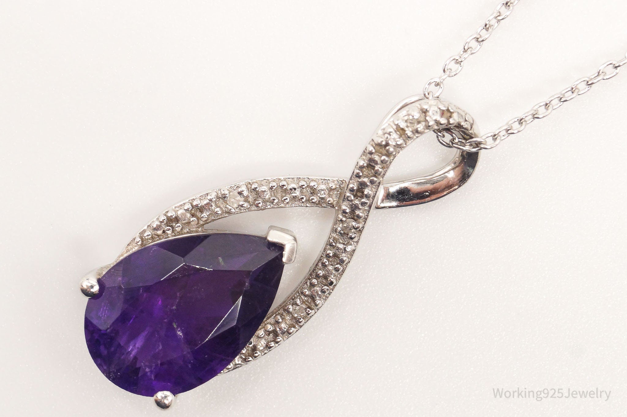 Vintage Designer Amethyst 4 Diamond Sterling Silver Necklace | Jewelry > Necklaces > Pendants | Wiccan Center