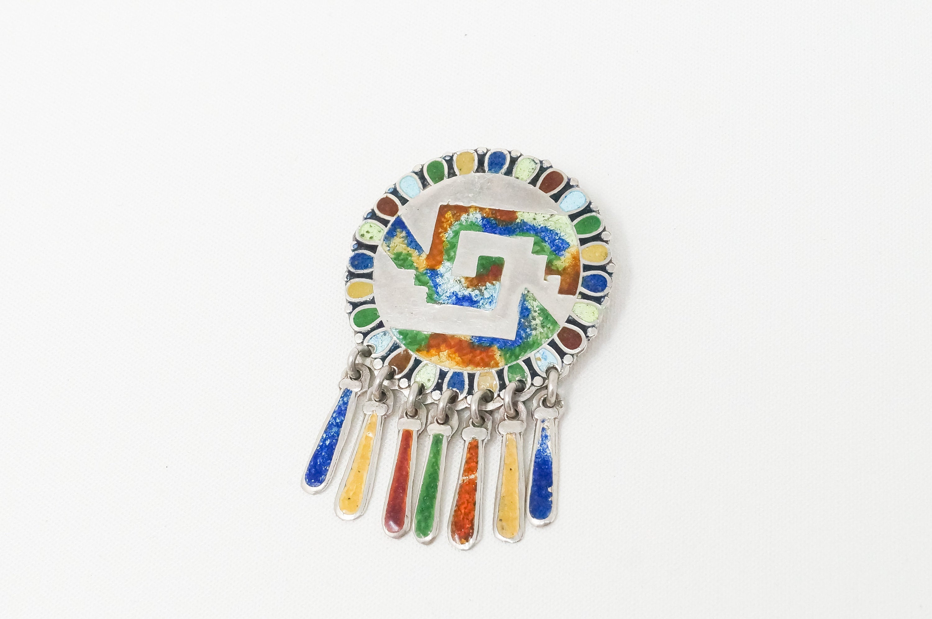 Vintage Taxco Mexico Muti Color Enamel Sterling Silver Brooch Pin Pendant | Jewelry > Necklaces > Pendants | Wiccan Center