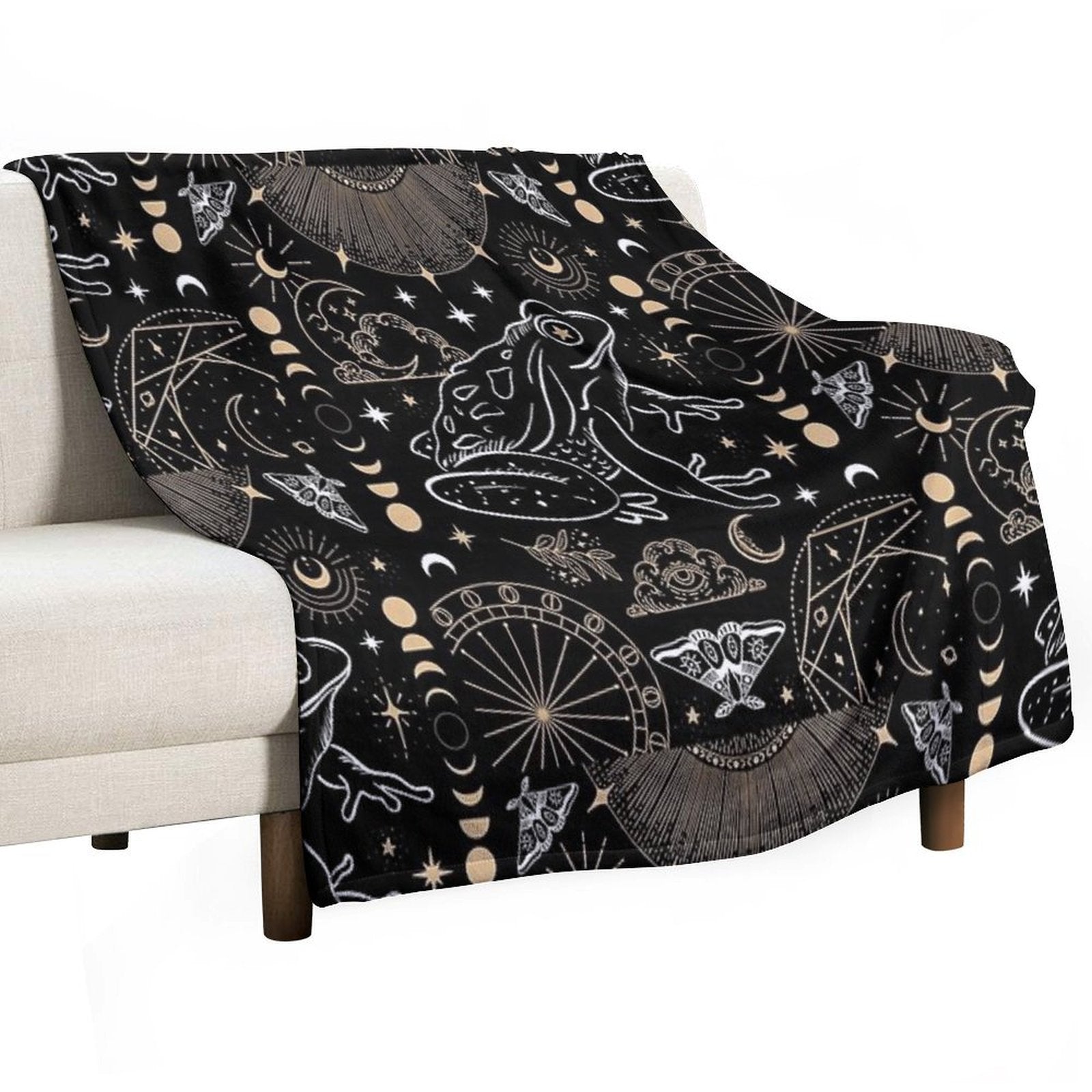 Dark Academia Gothic Frog Grunge Moon Phases Magic, Fairycore Occult Goth Fantasy Plush Throw Blanket