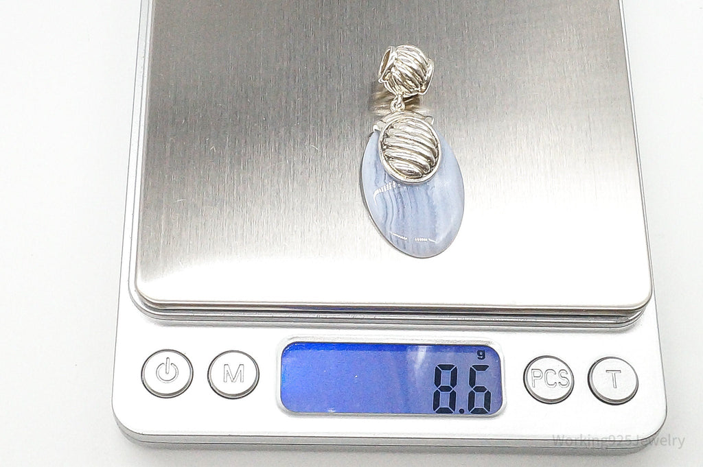 Large Vintage Blue Lace Agate Sterling Silver Pendant | Jewelry > Necklaces > Pendants | Wiccan Center