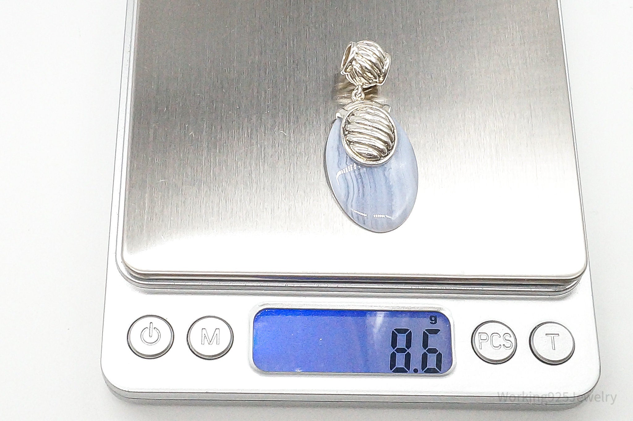 Large Vintage Blue Lace Agate Sterling Silver Pendant | Jewelry > Necklaces > Pendants | Wiccan Center
