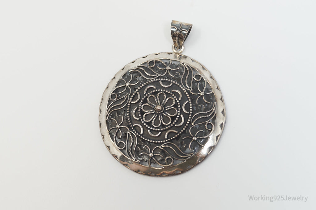 Vintage India Designer Doug Paulus Ornate Flower Sterling Silver Pendant | Jewelry > Necklaces > Pendants | Wiccan Center