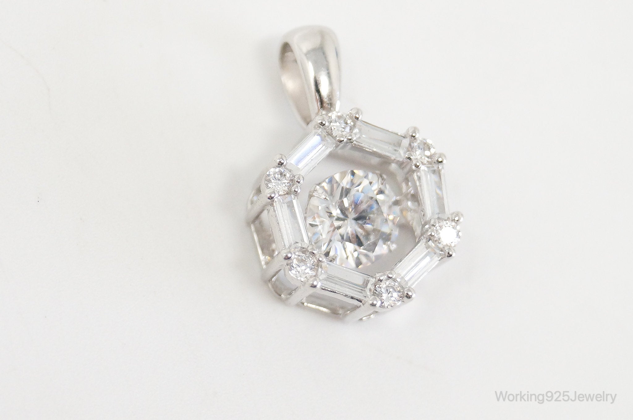 Vintage Art Deco Cubic Zirconia Sterling Silver Necklace Pendant | Jewelry > Necklaces > Pendants | Wiccan Center
