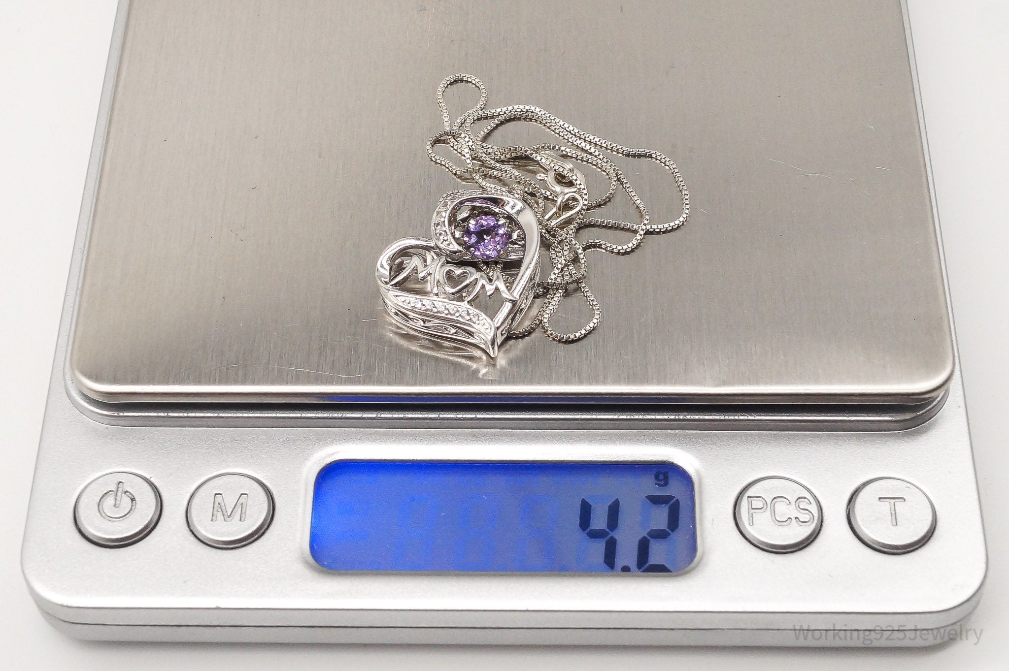 Vintage Designer SAI Amethyst Diamond Heart "Mom" Sterling Silver Necklace | Jewelry > Necklaces > Pendants | Wiccan Center