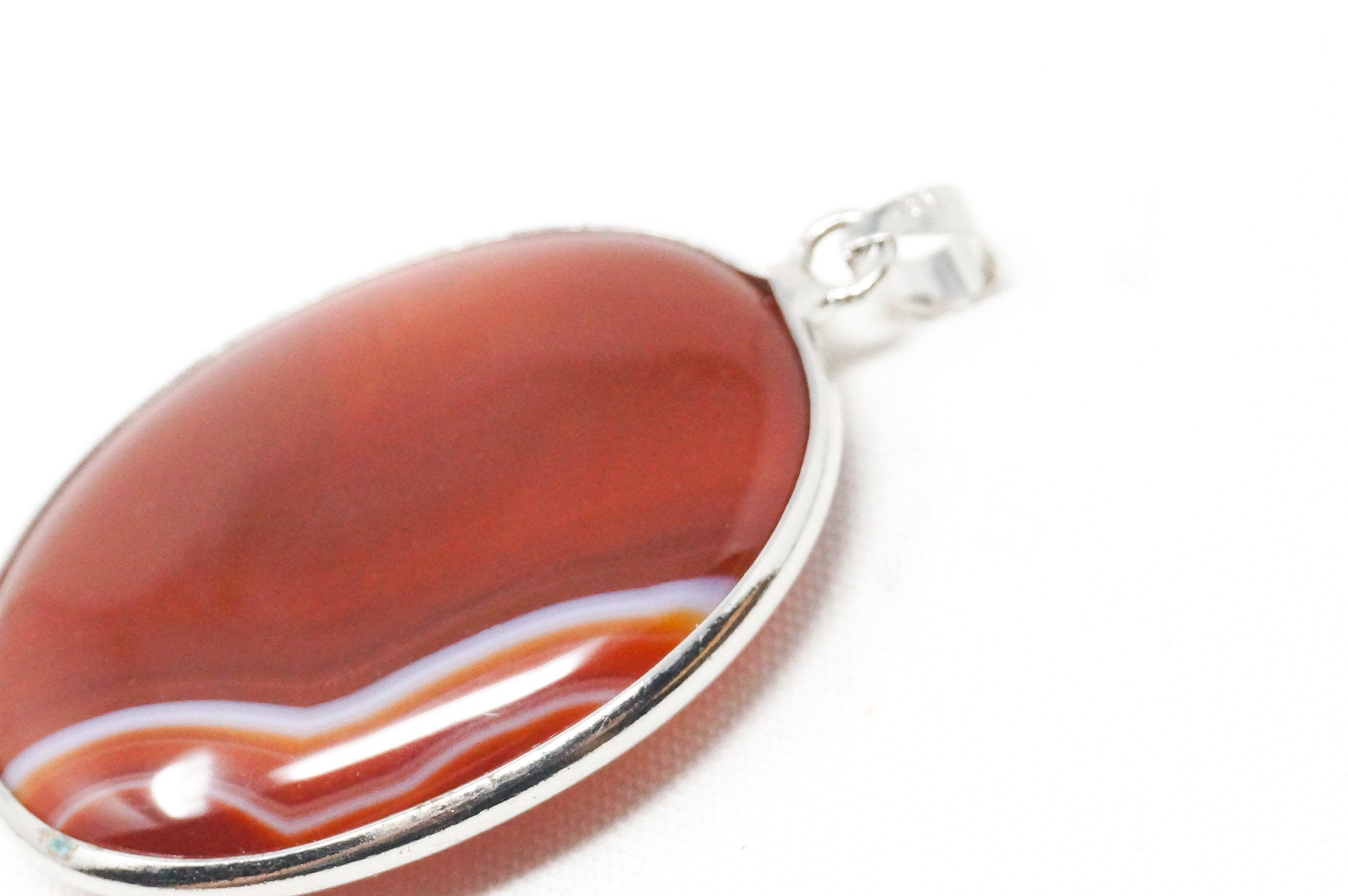 Vintage Large Red Lace Agate 18K White Gold Plated Sterling Silver Pendant | Jewelry > Necklaces > Pendants | Wiccan Center