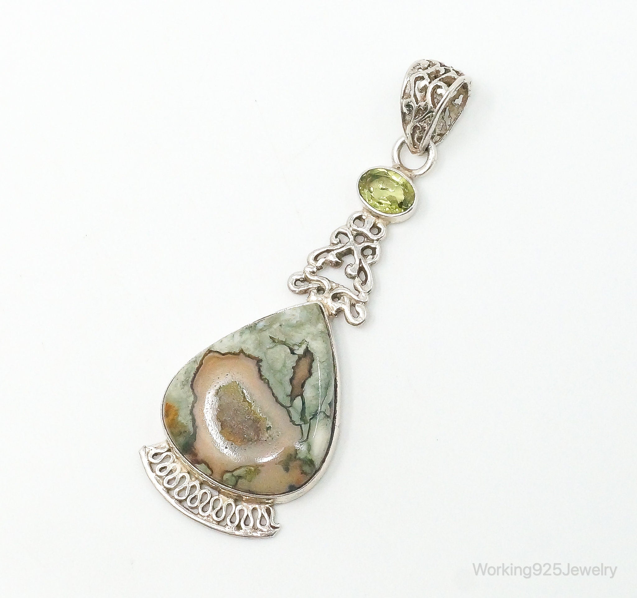 Vintage Large Jasper Peridot Sterling Silver Necklace Pendant | Jewelry > Necklaces > Pendants | Wiccan Center