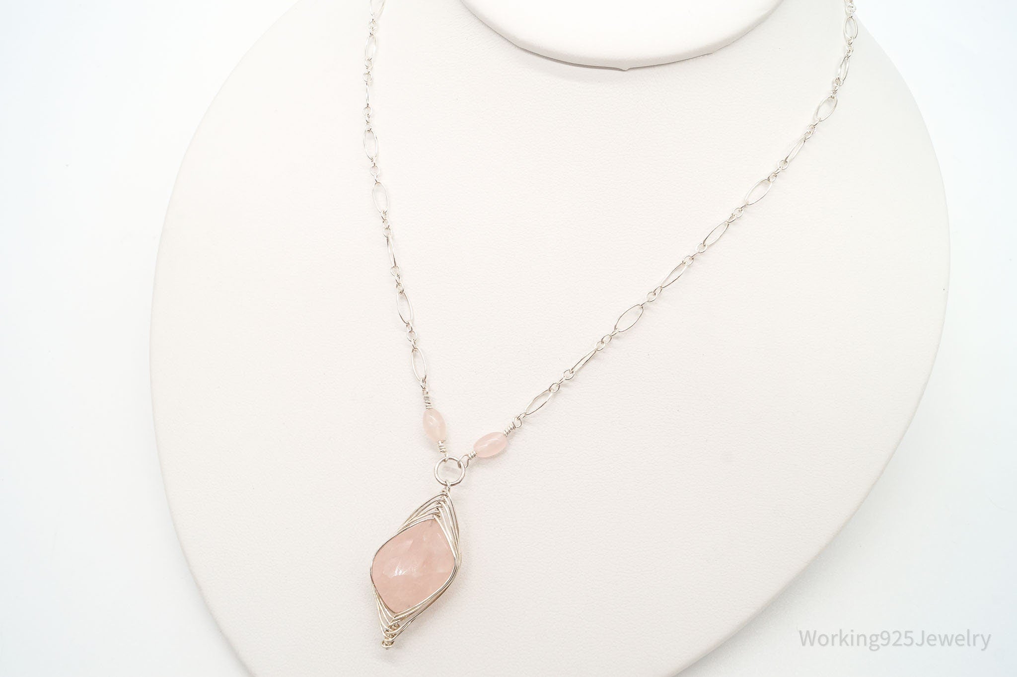 Vintage Large Rose Quartz Filigree Silver Necklace | Jewelry > Necklaces > Pendants | Wiccan Center