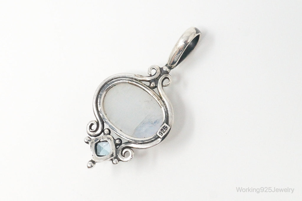 Vintage Blue Topaz Large Moonstone Sterling Necklace Pendant | Jewelry > Necklaces > Pendants | Wiccan Center