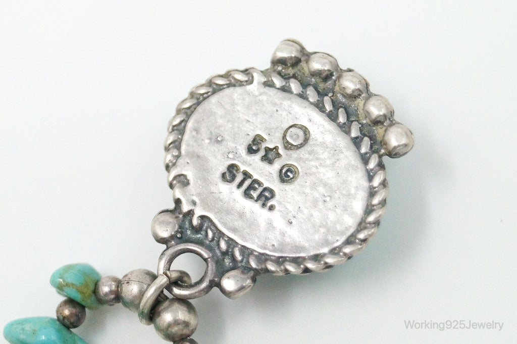 Vintage Native American Large Turquoise Sterling Silver Bead Necklace | Jewelry > Necklaces > Pendants | Wiccan Center