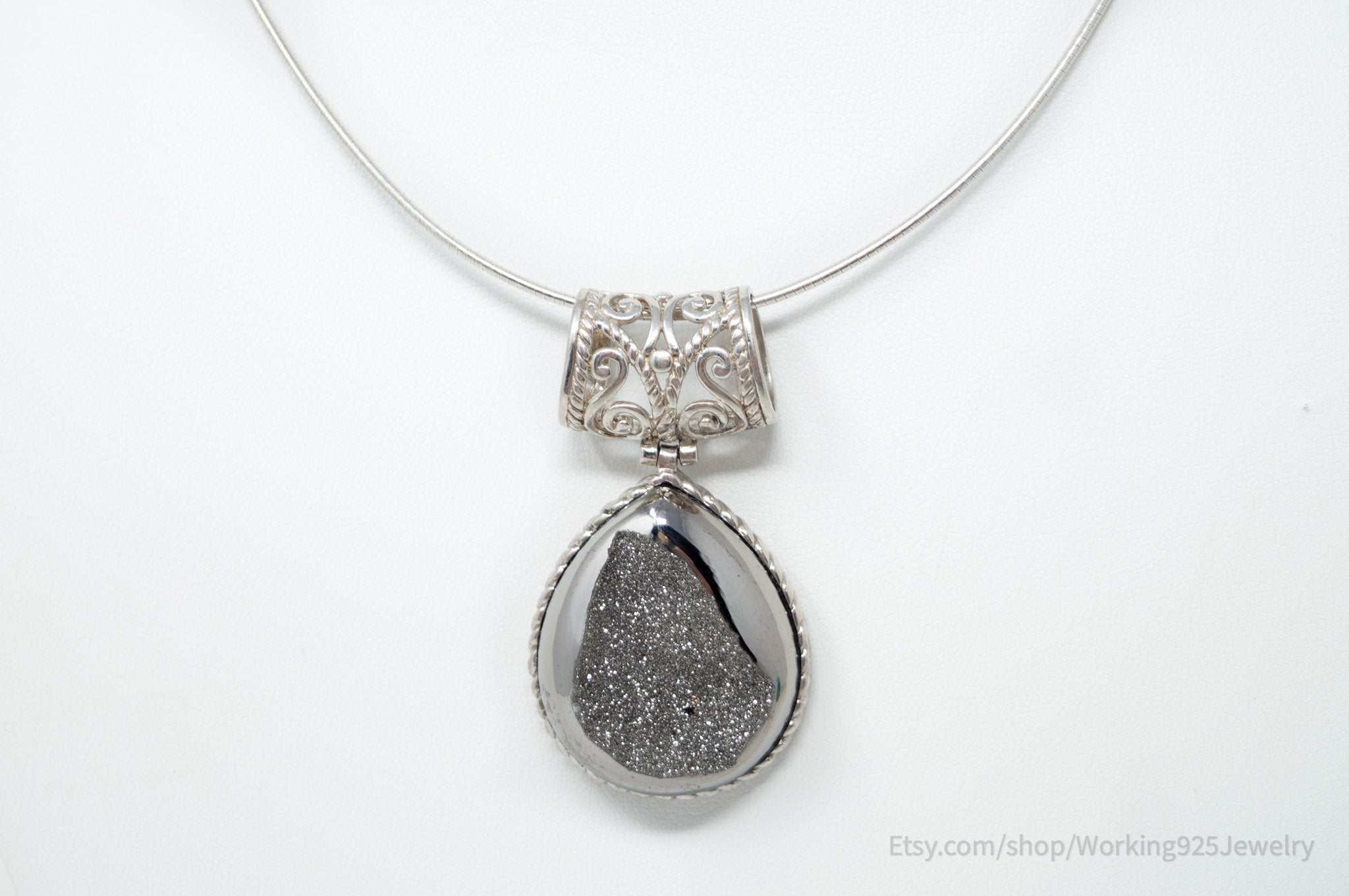 Vintage Designer Large Hematite Scroll Sterling Silver Necklace | Jewelry > Necklaces | Wiccan Center