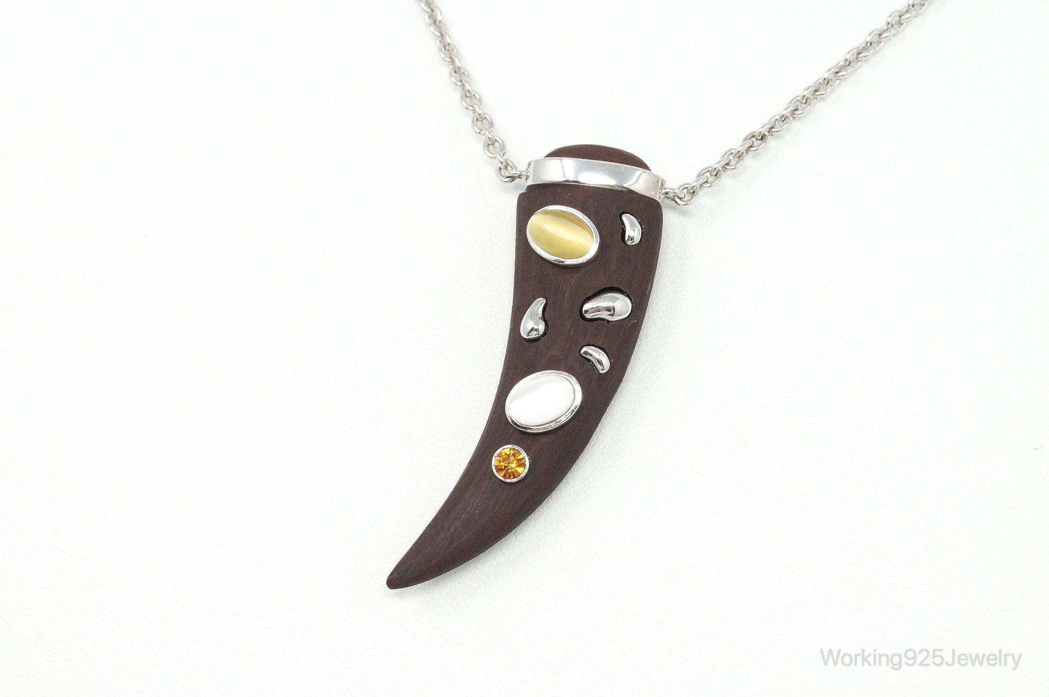 Vintage Large Wood Claw Tigers Eye Citrine Sterling Silver Necklace | Jewelry > Necklaces > Pendants | Wiccan Center