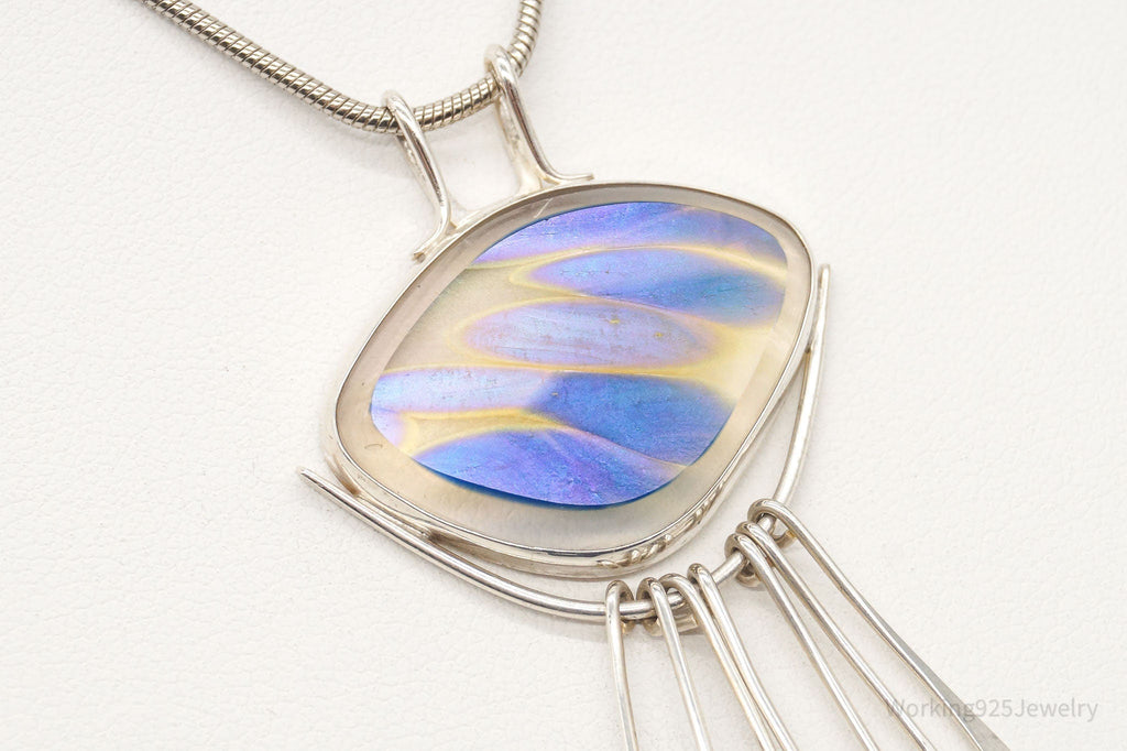 Vintage Large Glass Modernist Silver Necklace | Jewelry > Necklaces > Pendants | Wiccan Center