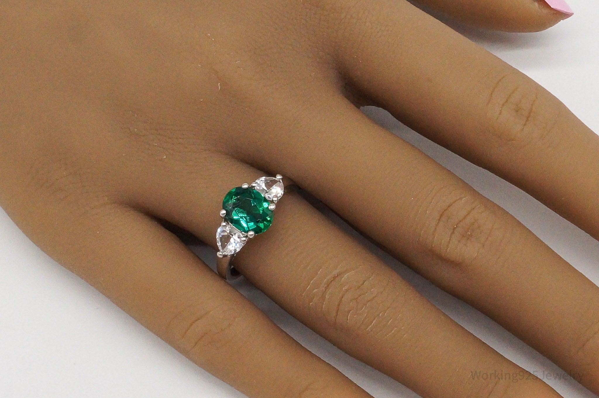 Vintage SAI Lab Emerald White Sterling Silver Ring - Size 7.75 | Jewelry > Rings | Wiccan Center