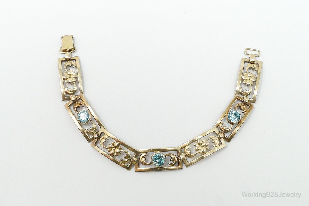 Vintage Designer Symmetalic 14K Gold Blue Topaz Art Deco SterlingSilver Bracelet | Jewelry > Bracelets | Wiccan Center