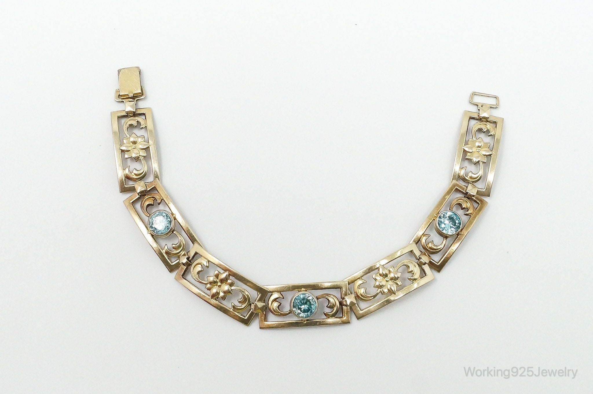 Vintage Designer Symmetalic 14K Gold Blue Topaz Art Deco SterlingSilver Bracelet | Jewelry > Bracelets | Wiccan Center