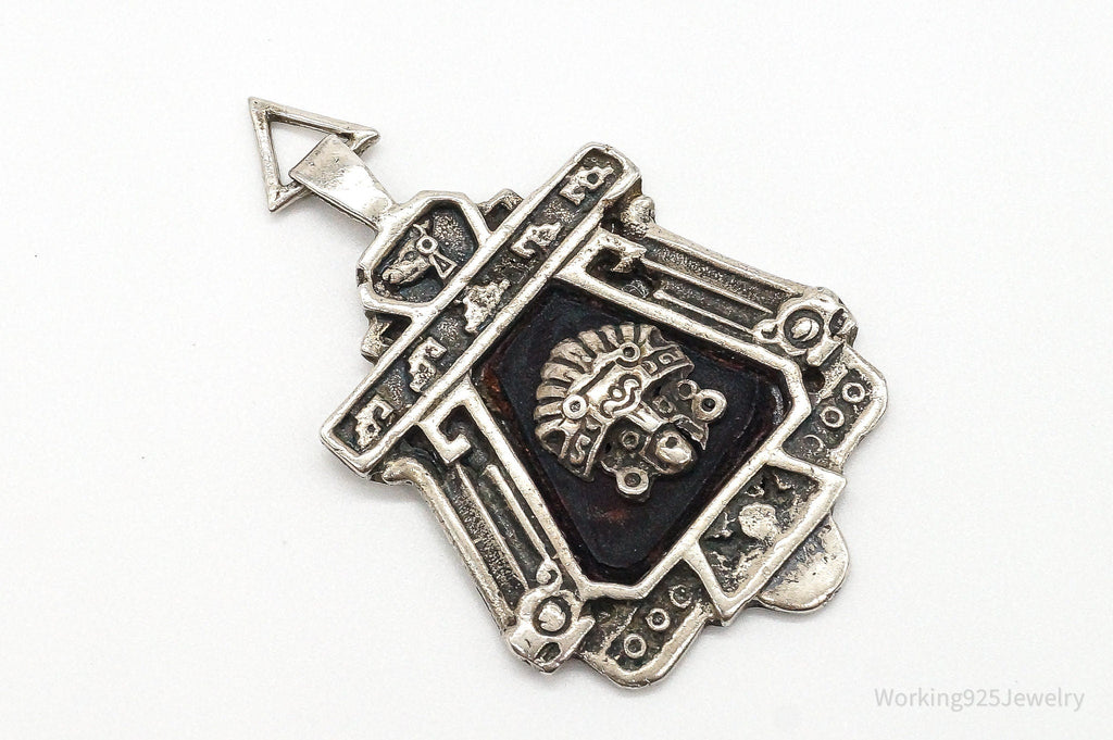 RARE Large Mexico Designer Aduna Aztec Leather Sterling Silver Pendant | Jewelry > Necklaces > Pendants | Wiccan Center