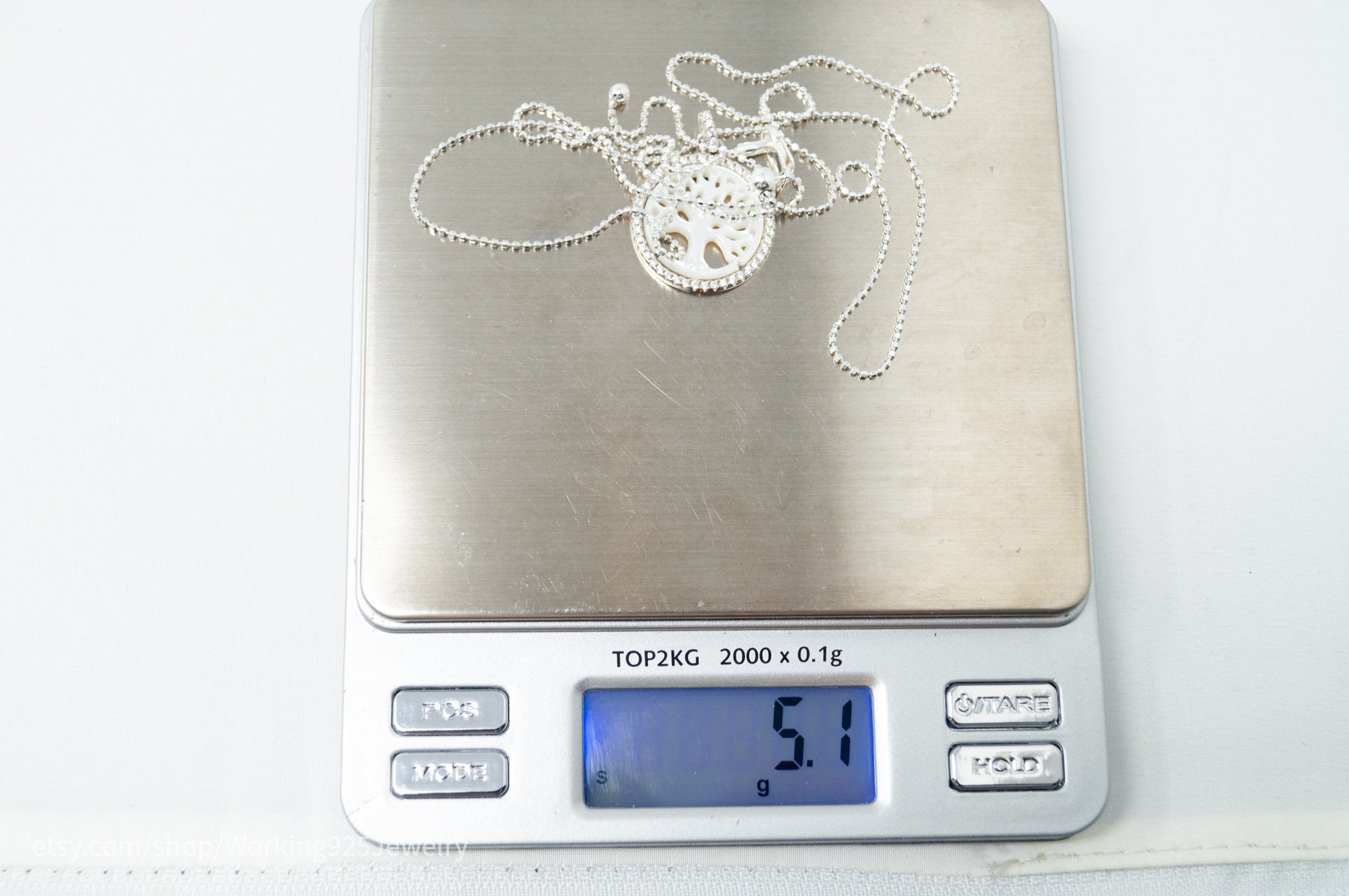Vintage Carved Mother Of Pearl Star Tree Of Life CZ Sterling Silver Necklace | Jewelry > Necklaces > Pendants | Wiccan Center