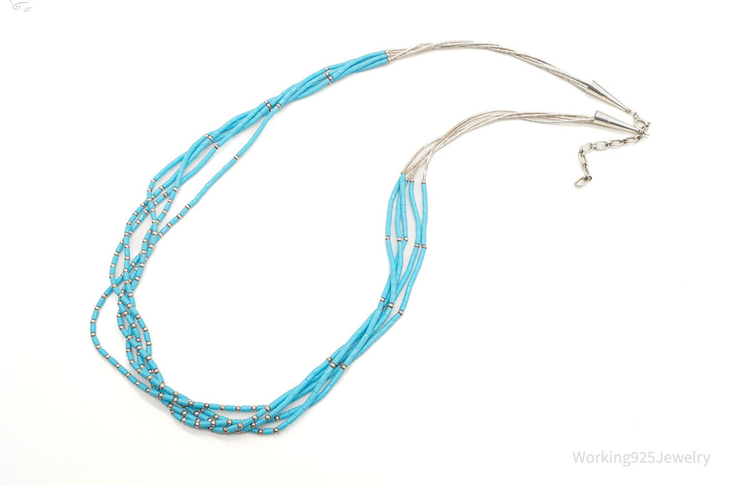 Vintage Native American Blue Turquoise Bead Sterling Silver Necklace | Jewelry > Necklaces | Wiccan Center