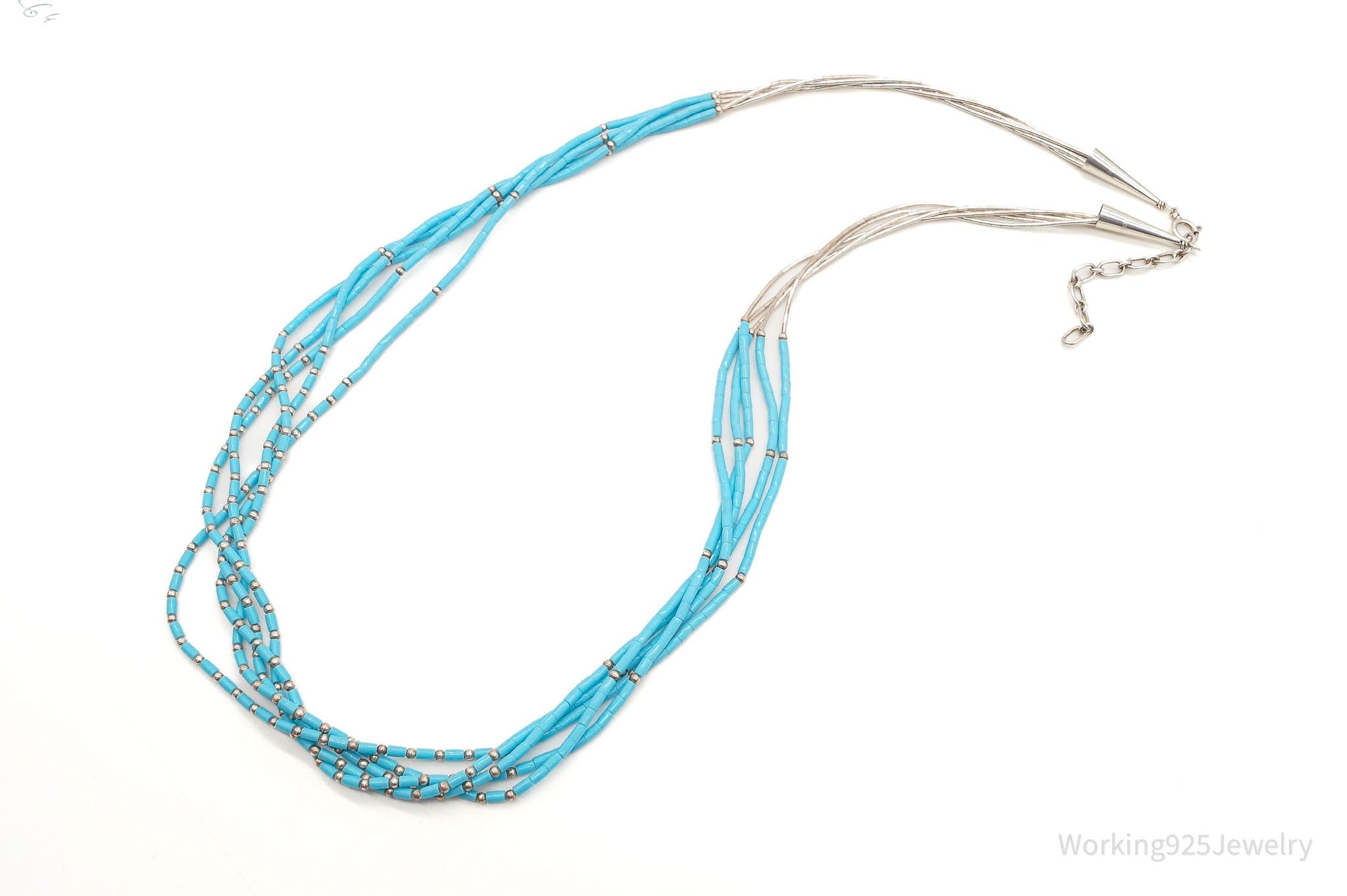 Vintage Native American Blue Turquoise Bead Sterling Silver Necklace | Jewelry > Necklaces | Wiccan Center