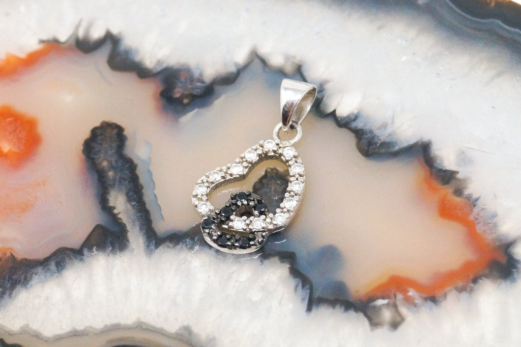 Vintage Open Heart CZ Black Onyx Accented Sterling Silver Necklace Pendant | Jewelry > Necklaces > Pendants | Wiccan Center