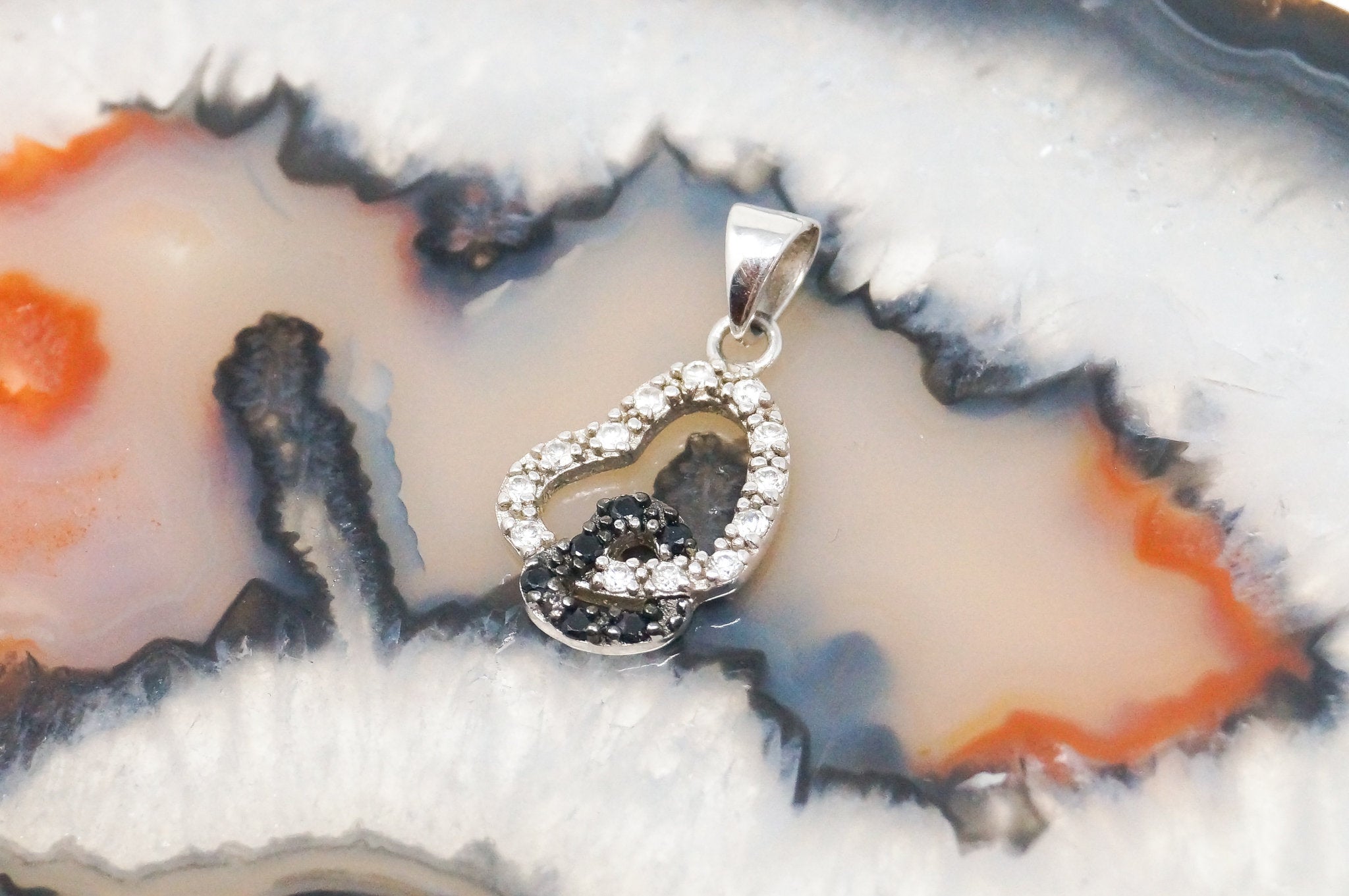 Vintage Open Heart CZ Black Onyx Accented Sterling Silver Necklace Pendant | Jewelry > Necklaces > Pendants | Wiccan Center