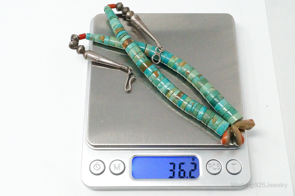 Vintage Native American Turquoise Disc Beads Sterling Silver Necklace | Jewelry > Necklaces > Pendants | Wiccan Center
