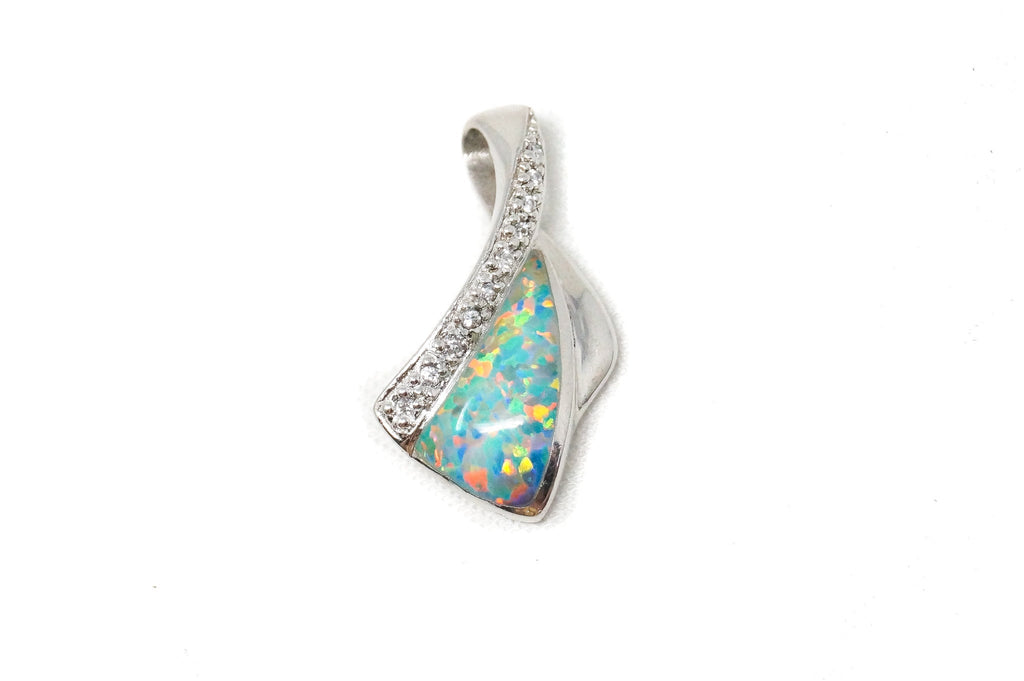 Vintage Designer AK Art Deco Fire Opal CZ Sterling Silver Necklace Pendant | Jewelry > Necklaces > Pendants | Wiccan Center