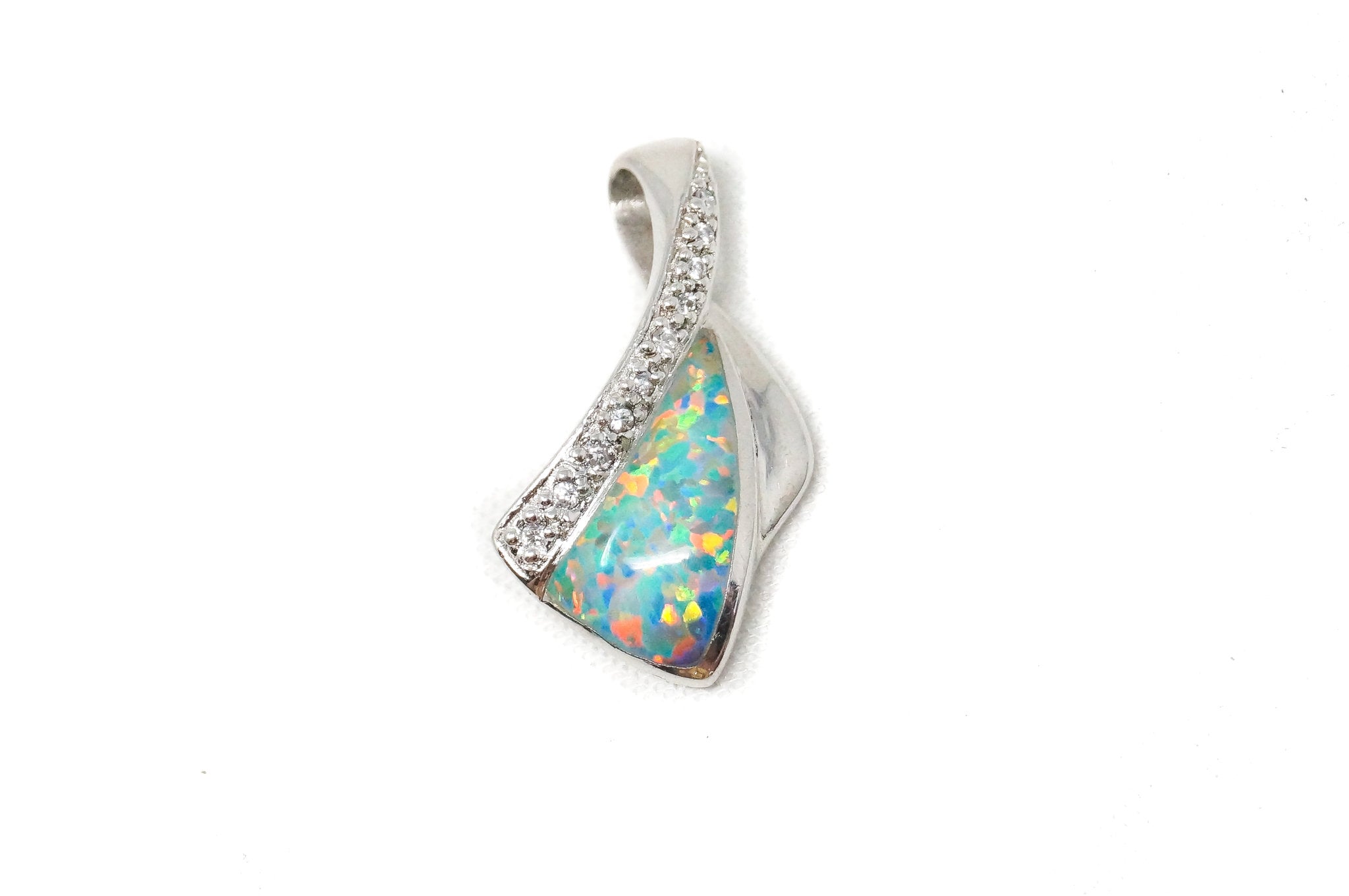 Vintage Designer AK Art Deco Fire Opal CZ Sterling Silver Necklace Pendant | Jewelry > Necklaces > Pendants | Wiccan Center