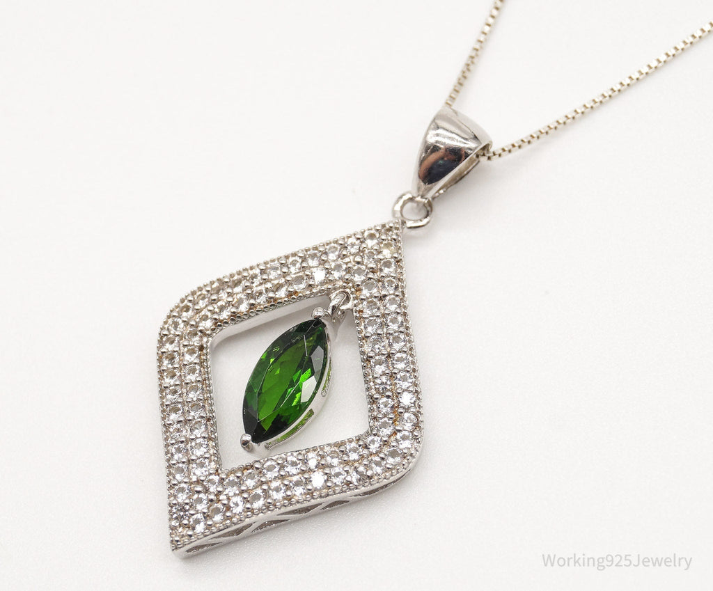 Vintage Lab Emerald Cubic Zirconia Sterling Silver Necklace | Jewelry > Necklaces > Pendants | Wiccan Center