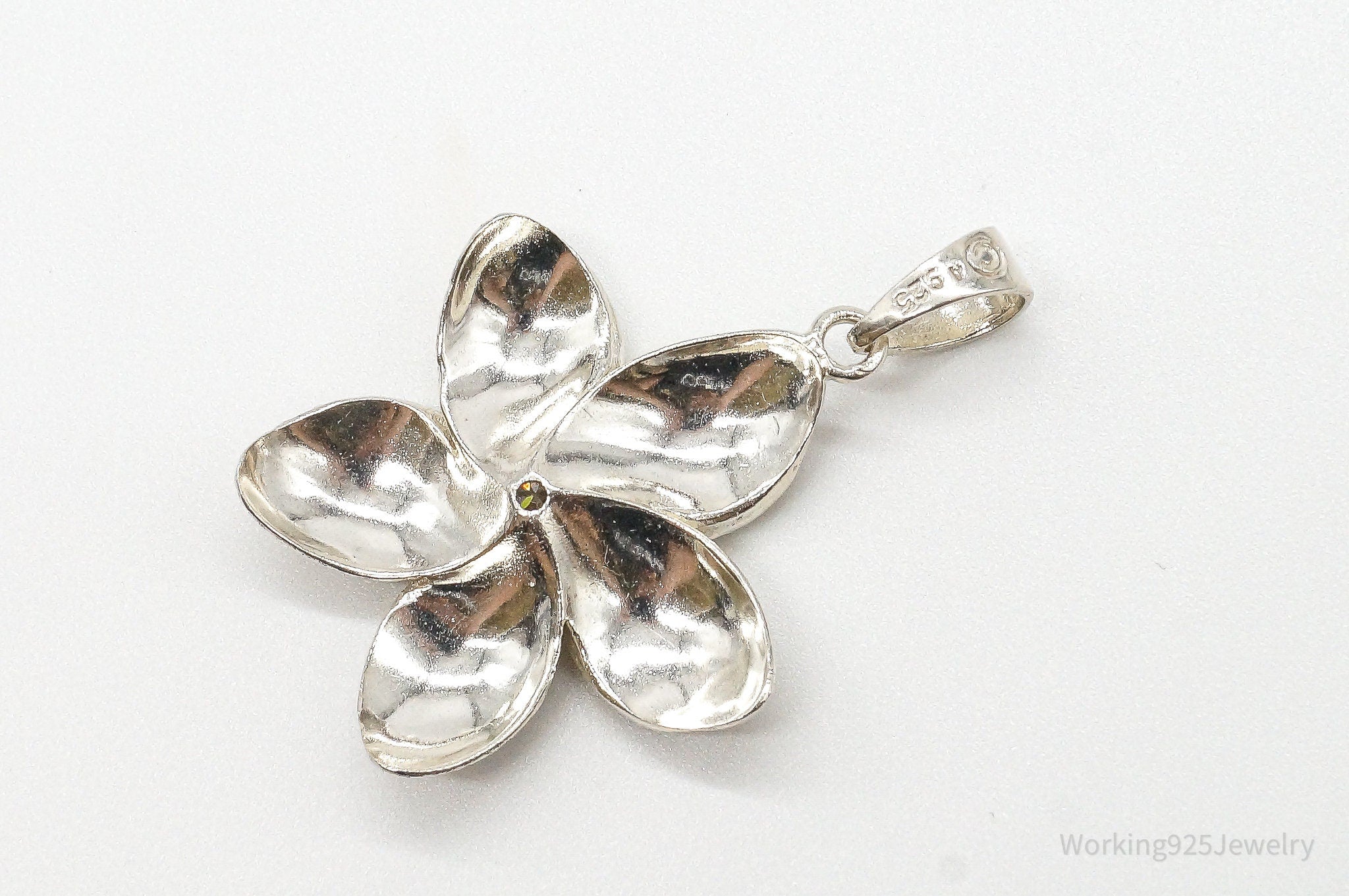 Large Vintage Cubic Zirconia Flower Sterling Silver Pendant | Jewelry > Necklaces > Pendants | Wiccan Center