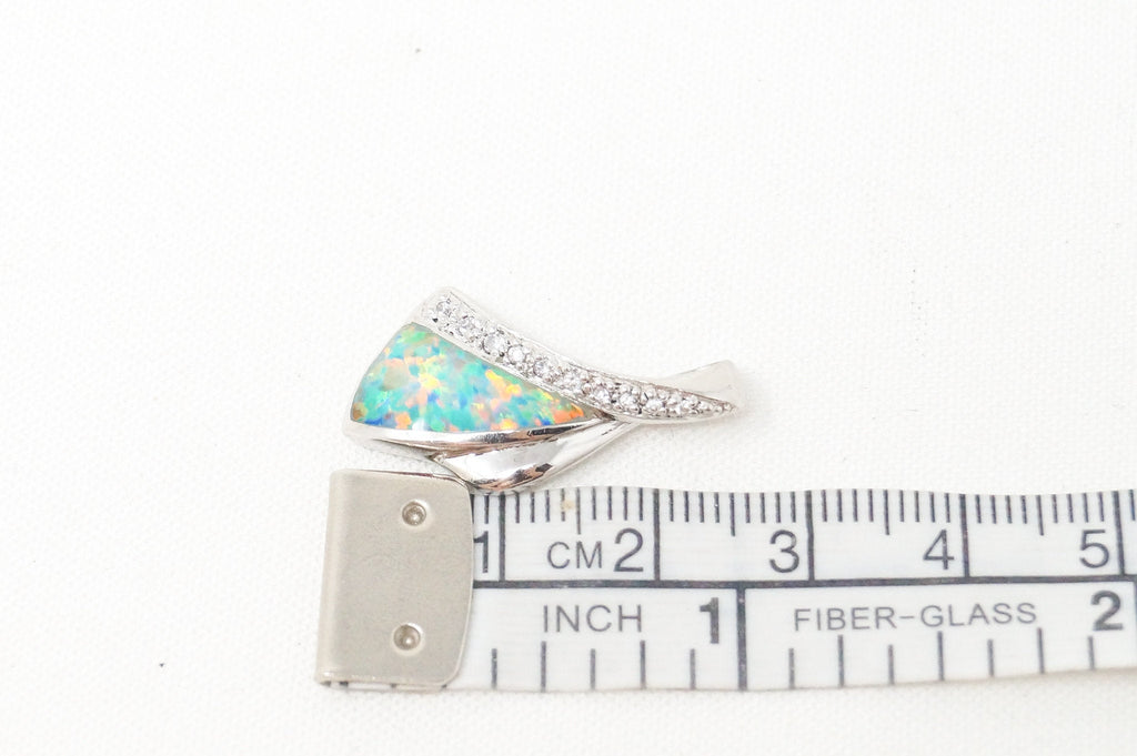 Vintage Designer AK Art Deco Fire Opal CZ Sterling Silver Necklace Pendant | Jewelry > Necklaces > Pendants | Wiccan Center