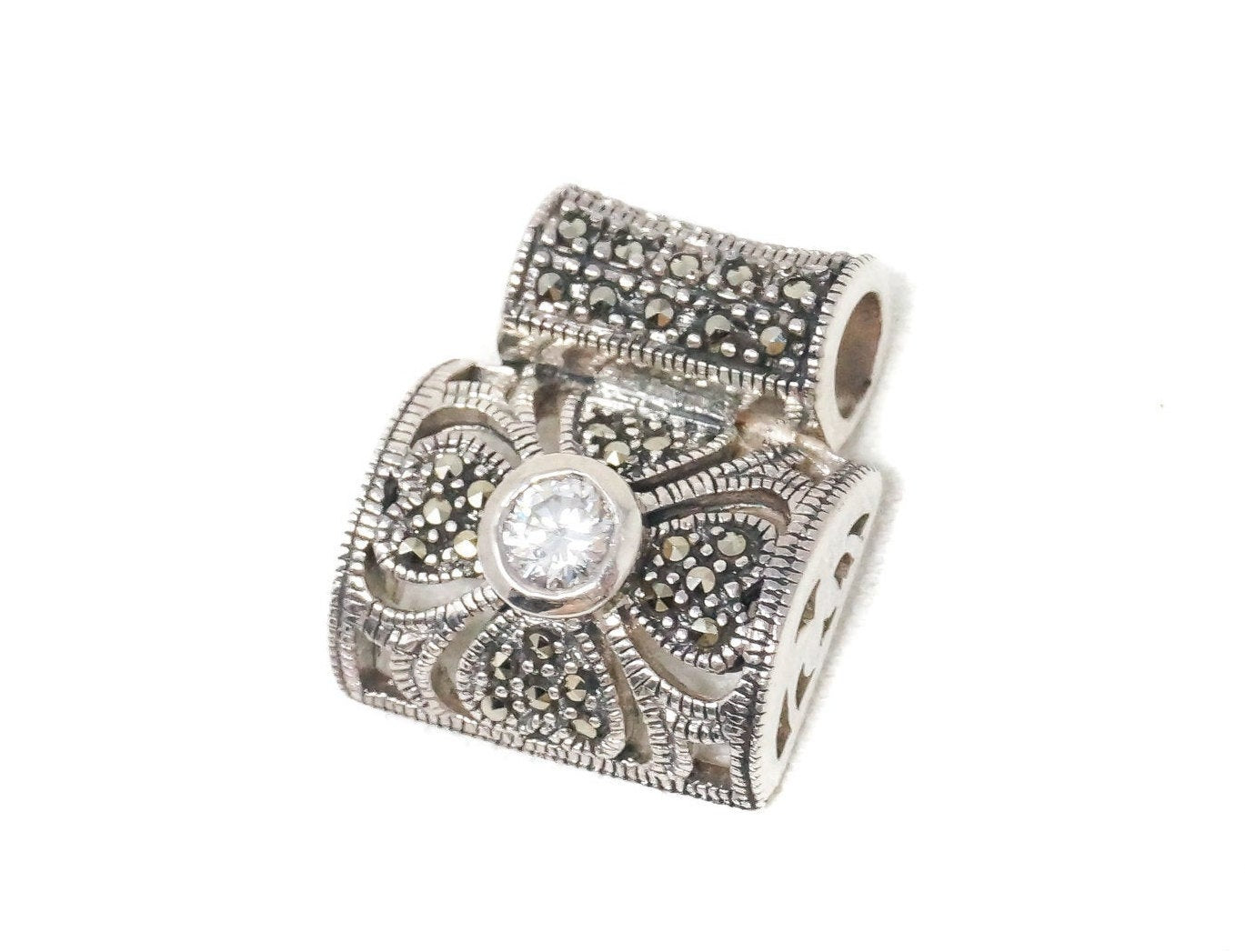 Vintage Marcasite Art Deco Cubic Zirconia Sterling Silver Necklace Pendant | Jewelry > Necklaces > Pendants | Wiccan Center