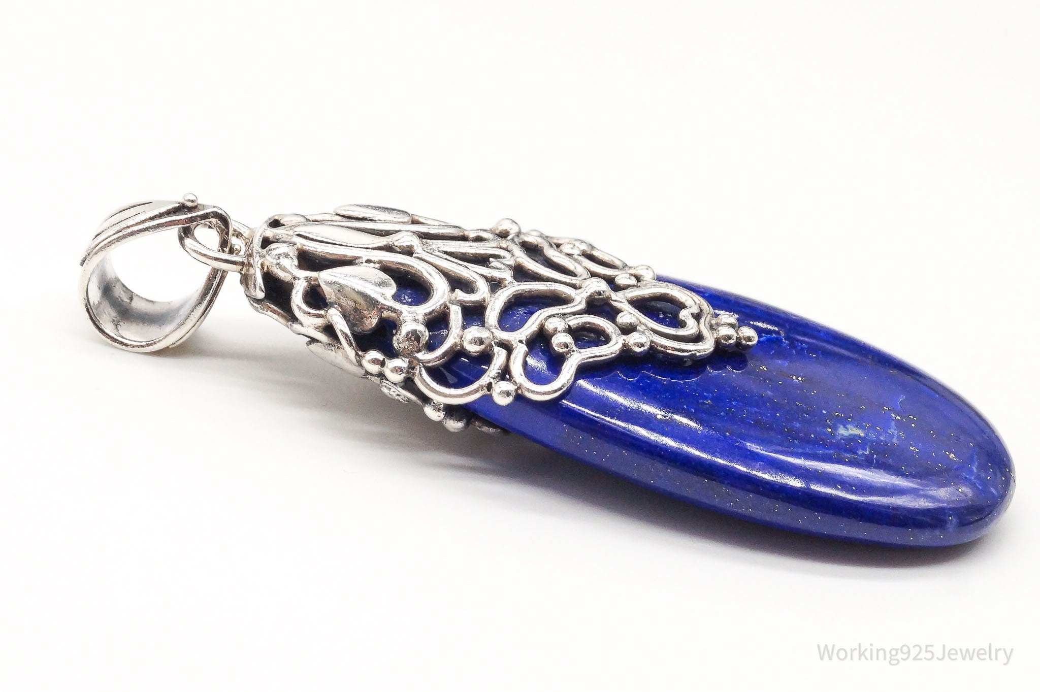 Large India Designer Doug Paulus Lapis Lazuli Ornate Sterling Silver Pendant | Jewelry > Necklaces > Pendants | Wiccan Center